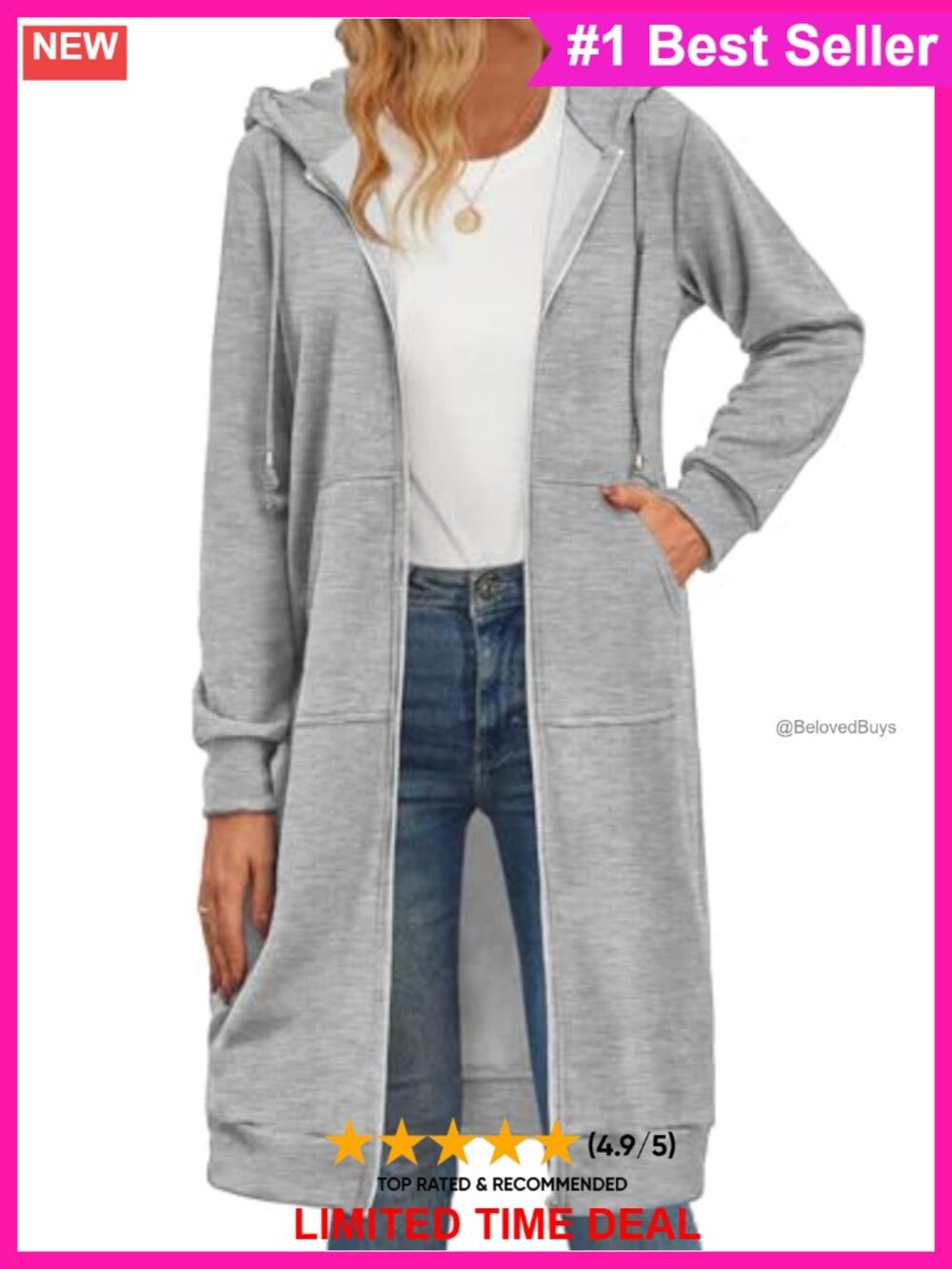 Zeagoo Oversized Fleece Zip Up Hoodie Long Tunic Sweatshirt Casual Long Sleeve